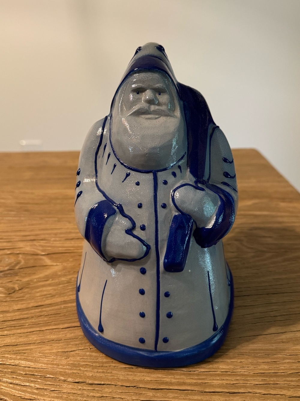 Eldreth Pottery 1991 Blue Salt Glaze 7" Santa Claus Christmas Holiday Figure